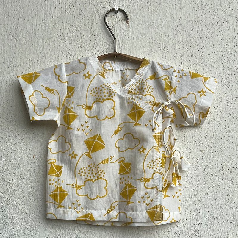 Hand block printed Angarakha top (0-24 months)