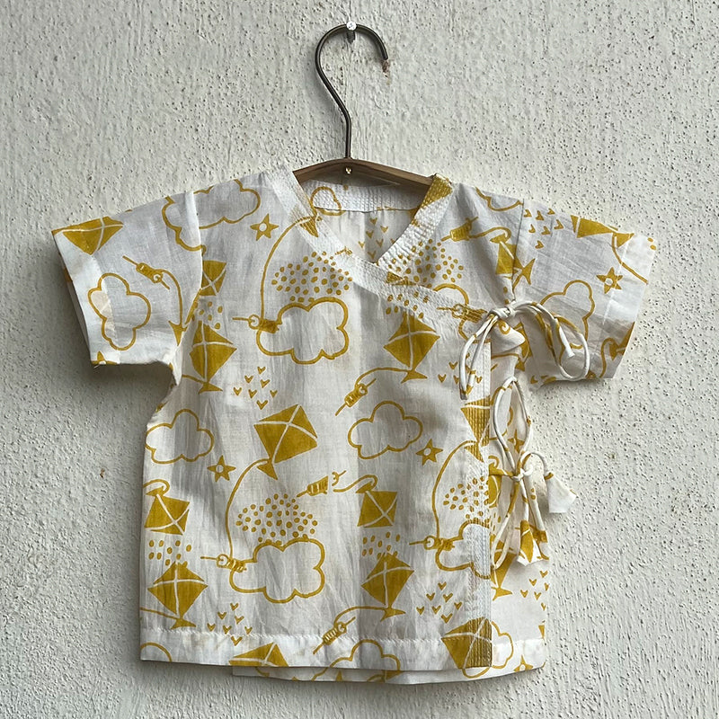 Organic Cotton Unisex Yellow Patang Angarakha and Pyjama Pants Set