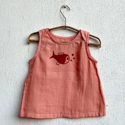 Organic Cotton Unisex Peach Koi Jhabla and Red Pajama Pants Set