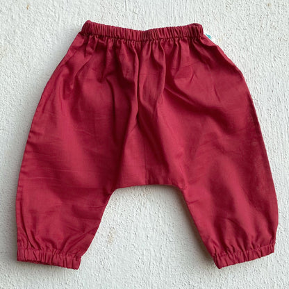 Organic Cotton Unisex Peach Koi Jhabla and Red Pajama Pants Set