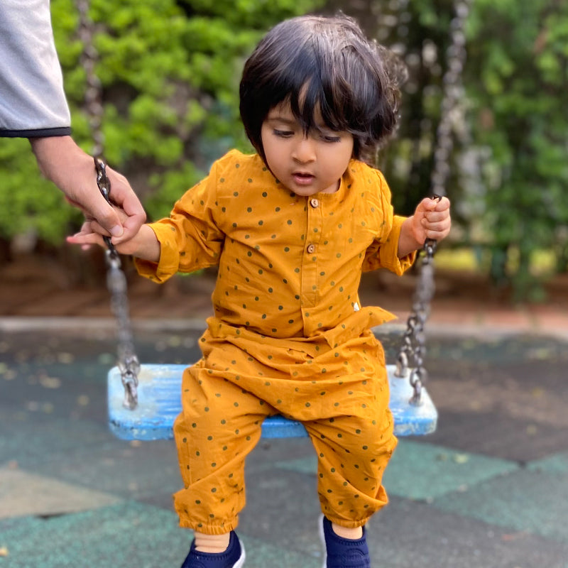 Organic Cotton Unisex Co-ord Set - Mustard Raidana Kurta and Pants