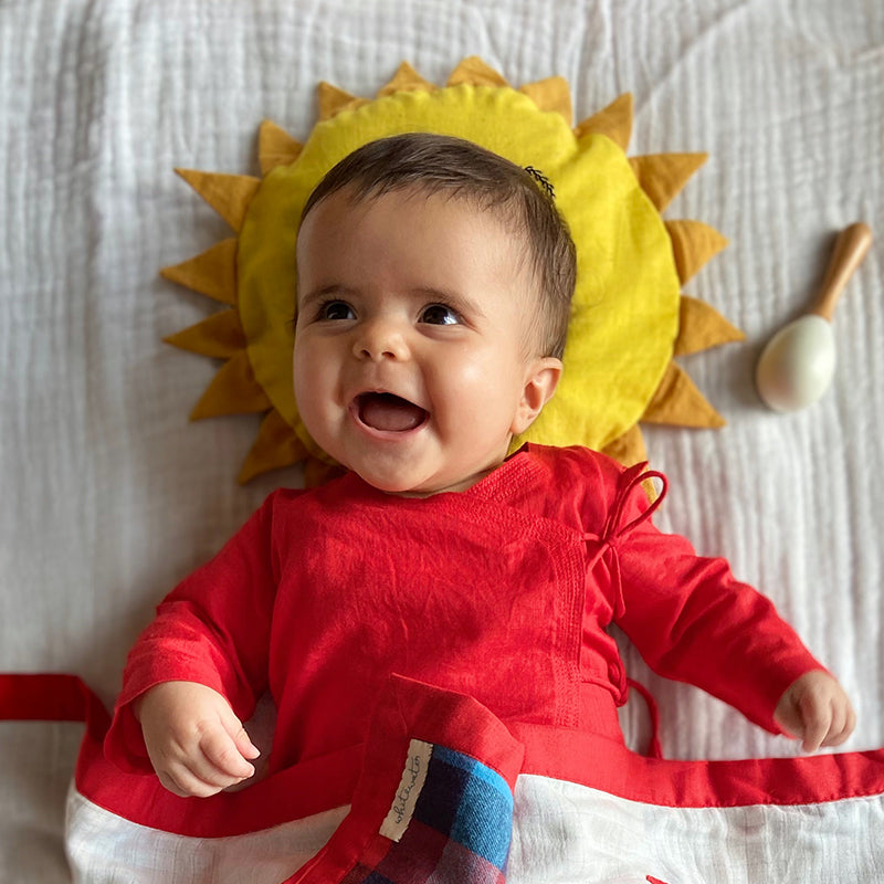 Organic Cotton Red Angrakha and Sun Mustard Pillow