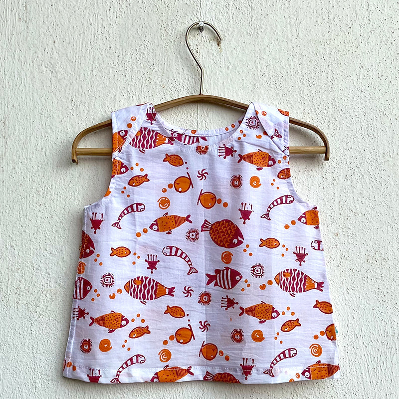 Organic Cotton Unisex Red Koi Jhabla and Pajama Pants Set