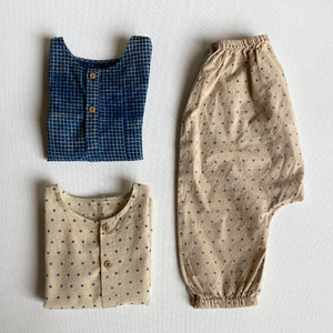 Organic Cotton Unisex Zoo Bag  - Indigo Raidana Kurta + Indigo Checks Kurta with Indigo Raidana Pajama Pants Set