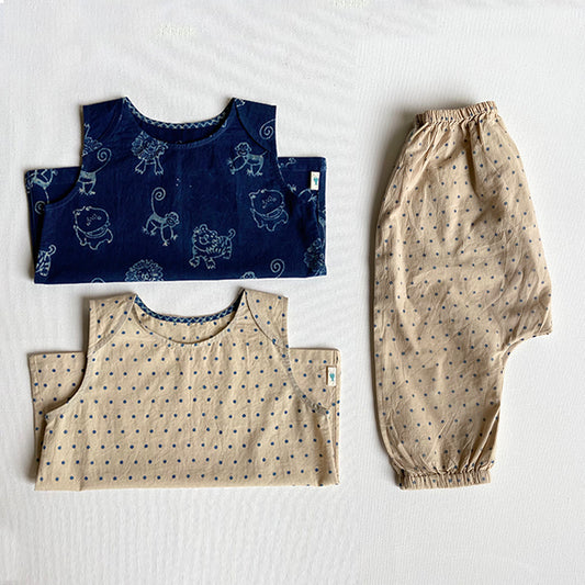 Organic Cotton Zoo Jhabla Pj Bag - Zoo Jhabla + Indigo Raidana Jhabla With Indigo Raidana Pants