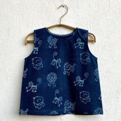 Organic Cotton Unisex Indigo Zoo Jhabla and Indigo Raidana Pajama Pants Set