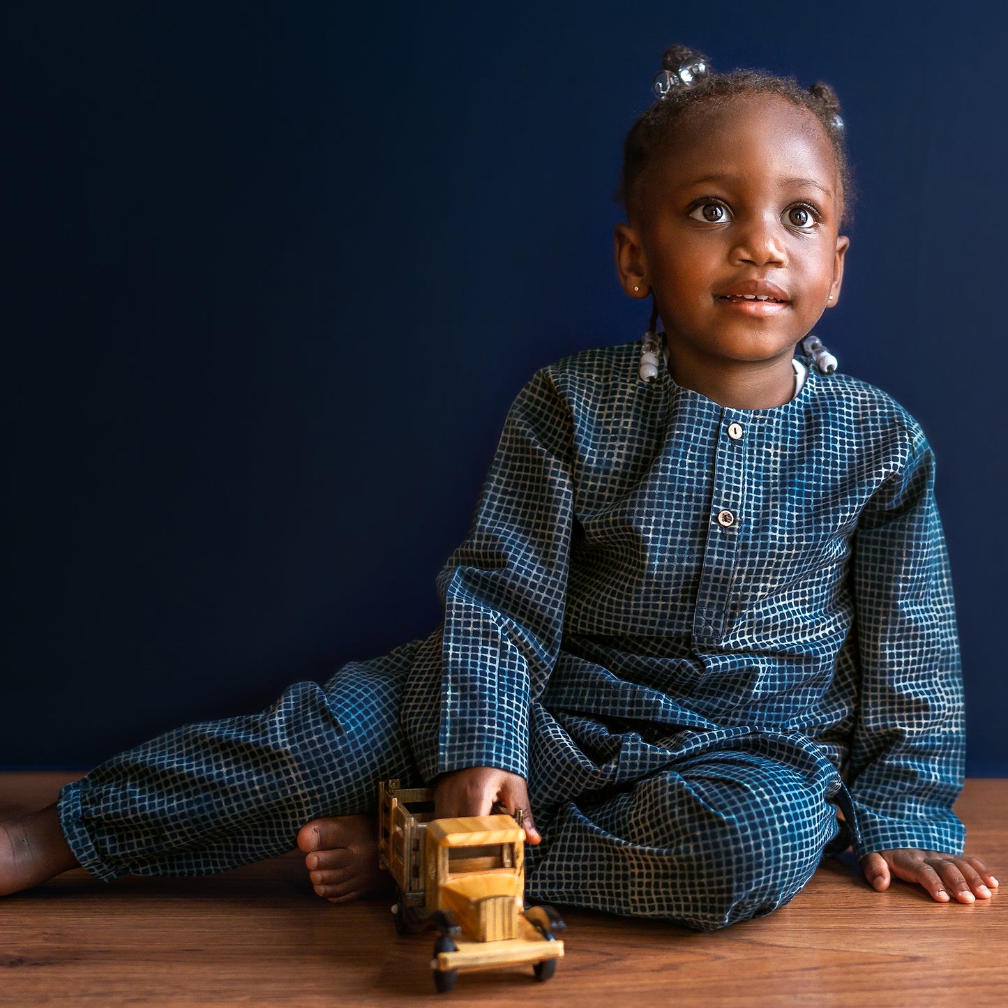 Organic Cotton Unisex Zoo Bag - Indigo Raidana Kurta + Indigo Checks Kurta with Indigo Checks Pajama Pants Set